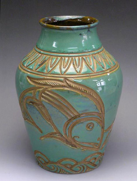 Samsung Miyagi carved teal vase