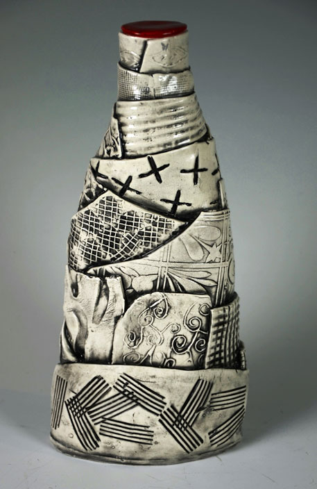 'Patchwork-Bottle-Form'-by-Ryan-Thomas-handbuilt