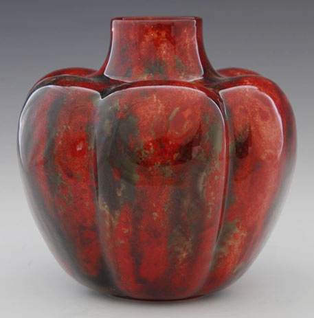  Red glaze Royal Doulton Flambe Lobed Gourd Shaped Baluster Vase,