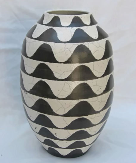 Black n white Raku geometric vase - Terry Ha