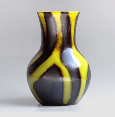 West German mid-century vase in black and yellow abstract style