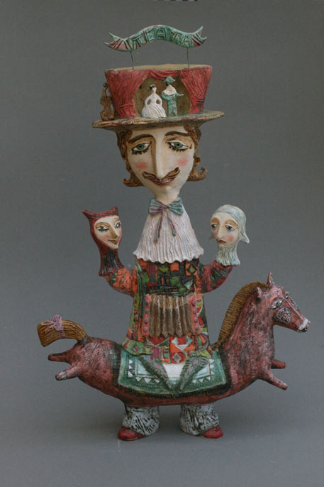 Elya Yalonetskaya - clay sculpture of a zany man riding a horse
