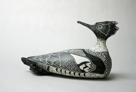 merganser-Tim-Christensen  sgraffito figurine of a duck 