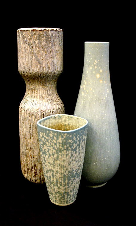  Tree ceramic vessels with mottled glazes from the great Gunnar Nylund of Rorstrand