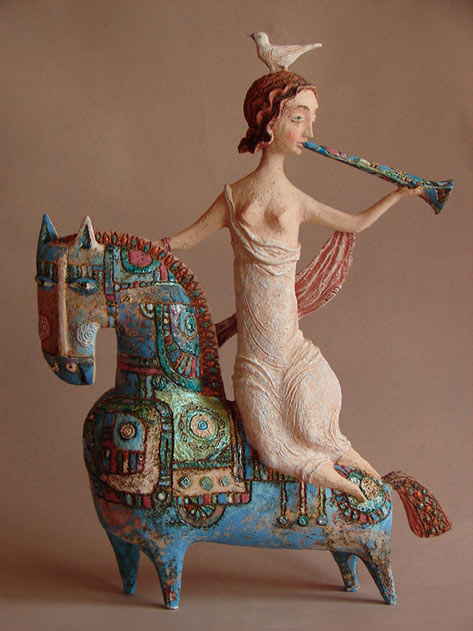 'Spring' - Elya Yalonetskaya - Girl seated on an abstract horse 