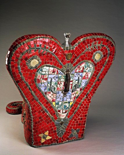 Tina Amidon red mosaic sculpture vessel