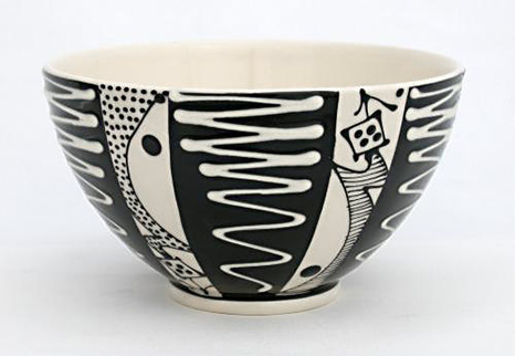 Black and white squiggle bowl by Mark Dally
