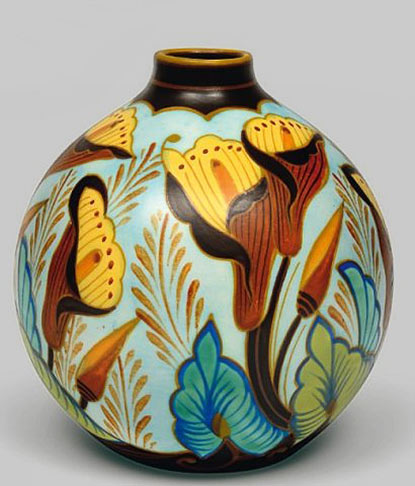 Exotic-floral vase by Charles Catteau