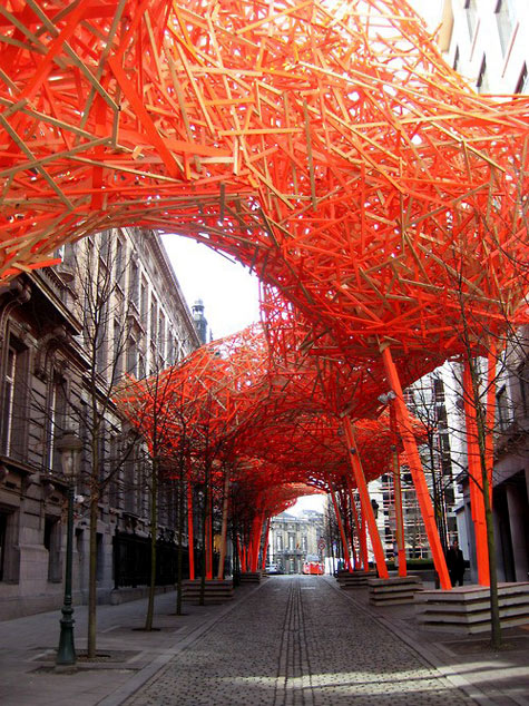 Large red Belgium-street installation - The Sequence