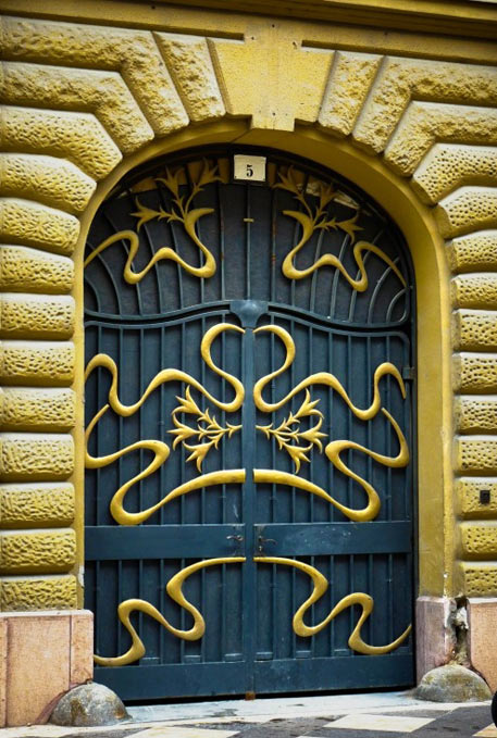 Arched Art Nouveau Door in Budapest, Hungry