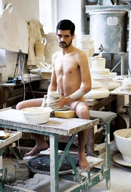 naked potter throwing clay by Kathrin Brunnhofer