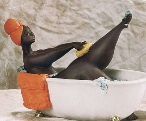 Emilio Cassarotto figurine of an ebony skin lady bathing in a bathtub