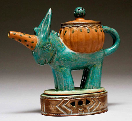 Lynne-Lofton-ceramic figurine green donkey teapot