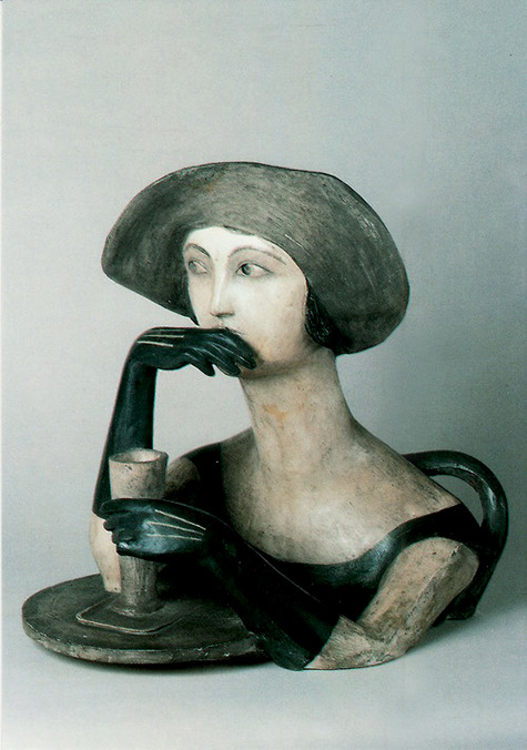 Stefan-Bedrich-Girl-with-Absynth ceramic bust of a woman drinking absynth