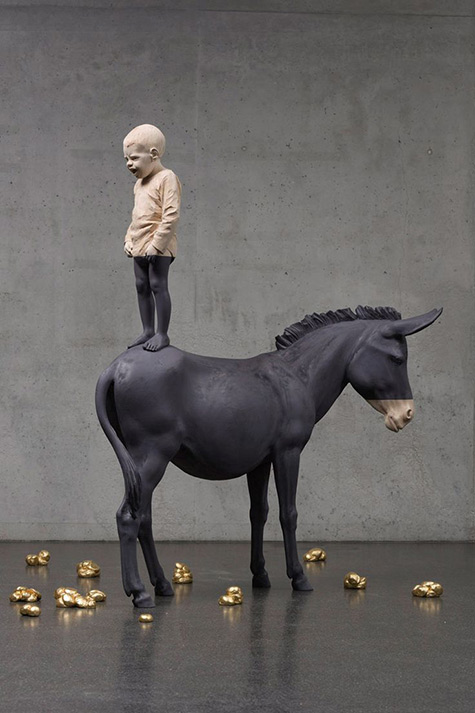 Willy Verginer Boy on a donkey sculpture