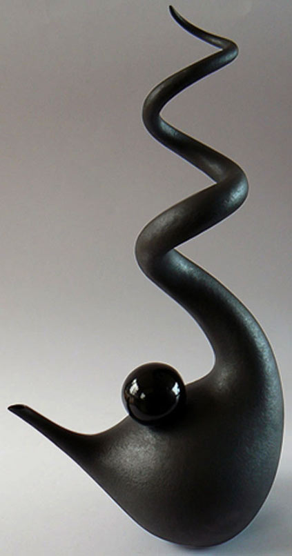 Rick Rudd NZ black contemporary teapot with long spiral handle