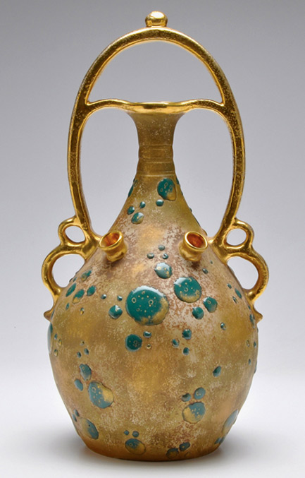 Art-nouveau-gold vase with jade green spots