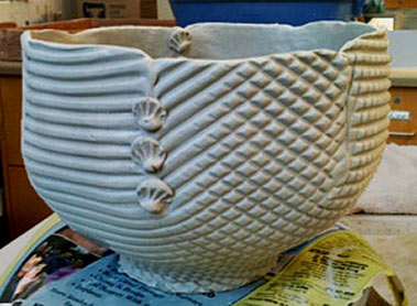 deep surface texturing on ceramic vessel - The Mud Room