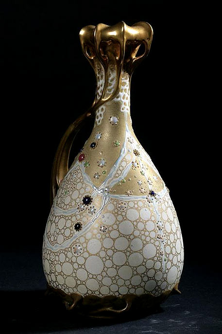 Amphora vase with Klimt decorations on gold and white