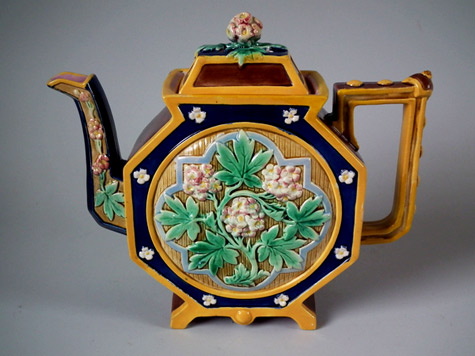 Brown Westhead Moore & Co Majolica teapot 1870 octagonal face
