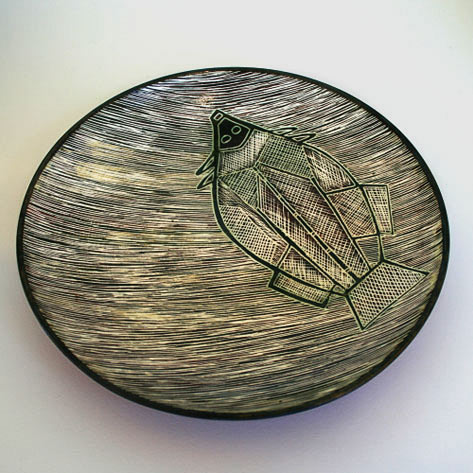 Plate with sgraffito fish decoration by Carl Cooper, Australia