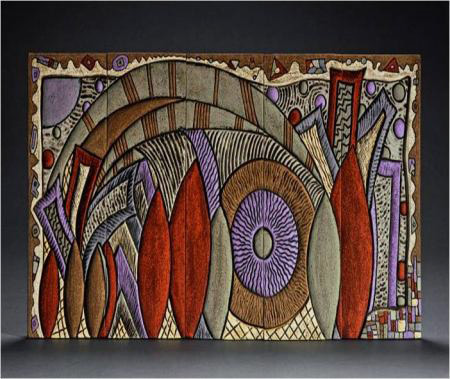 Debra LeAir sgraffito ceramic panel abstract design