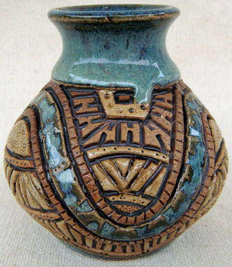 Pot with sgraffito surface design by Janet Kittenger