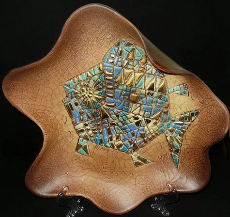 Sascha Brastoff - abstract fish mosaic plaltter