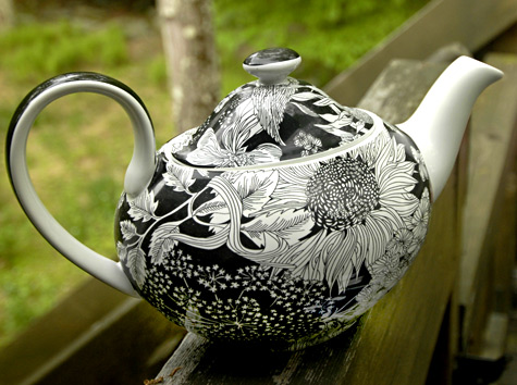 Liberty of London Teapot - Target black white sunflower floral design