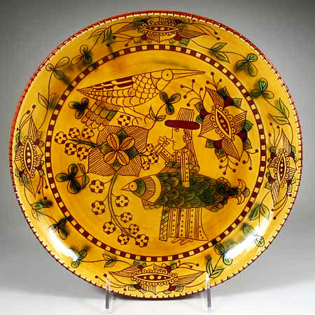 R.Geering Pottery - plate with bird and fish motifs
