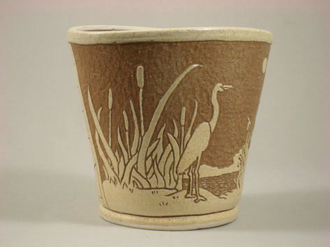 ceramic vessel Cream white sgraffito design on dark clay - Crystal Nolfo Brown