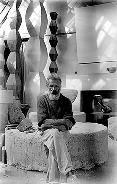 Constantin Brancusi, in Paris studio