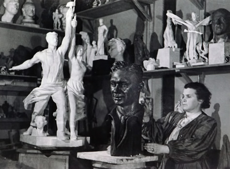 Vera Mukhina sculpting a bust