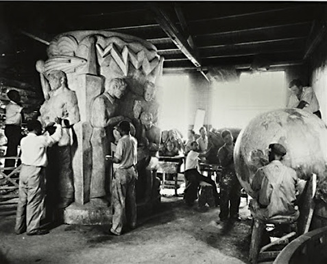 Archives of American Art - Waylande Gregory at work on 'Light dispelling darkness'