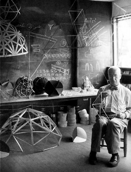 Buckminster-Fuller-working-in-his-studio-at-Black-Mountain-College