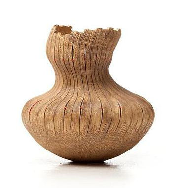 Imiso Ceramics- Stoneware coiled vase; scarified bulb shape by Andile Dyalvane
