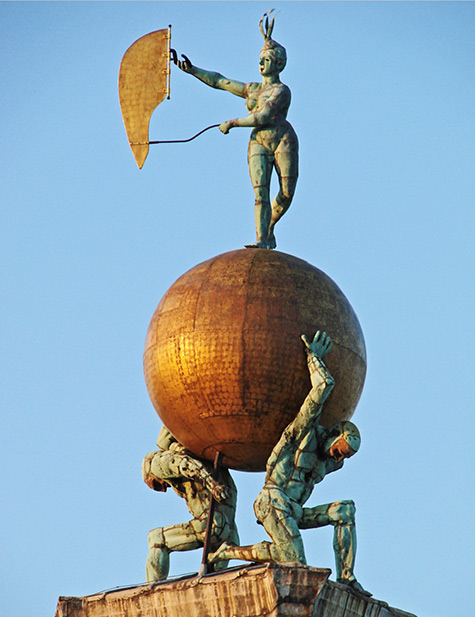 La Palla dOro_(Venise)Sculpture atop the Dogana building