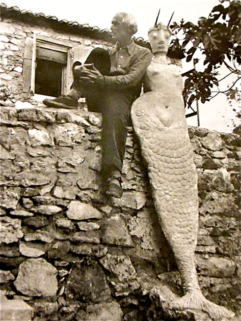 Max Ernst with sculpture