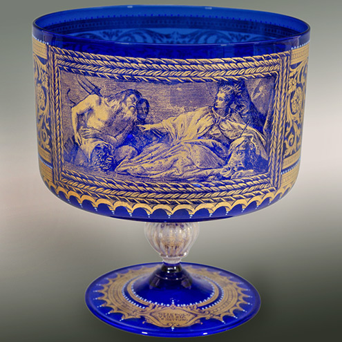 Venetian Murano Glass Compote with Scene of Neptune and Venice