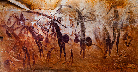 Australian aboriginal rock paintings.- vivid figures painted on rock