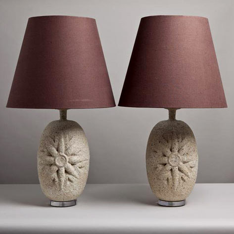 Large Pair of Textured Ceramic Table Lamps