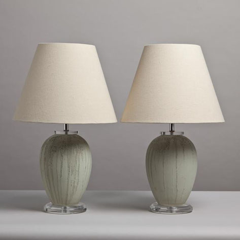 Pair of Green Ceramic Lamps