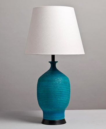 Single Turquoise Ribbed Ceramic Lamp