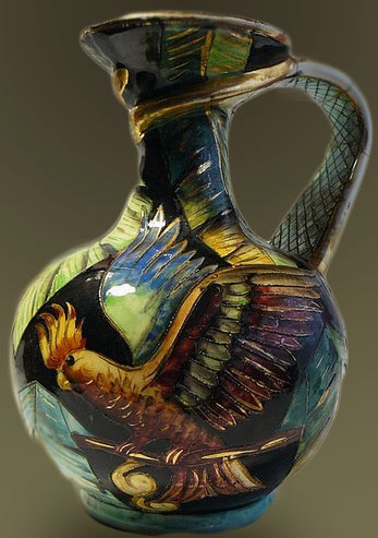 Vallauris-ceramic-vase with parrot on a perch motif