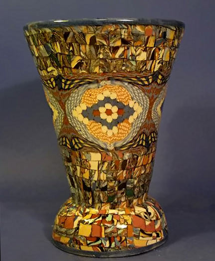 Cone-Vase-gerbino-vallauris with mosaic pattern