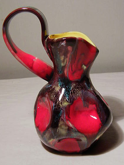 VALLAURIS-ceramic-jug with red glaze and yellow inside