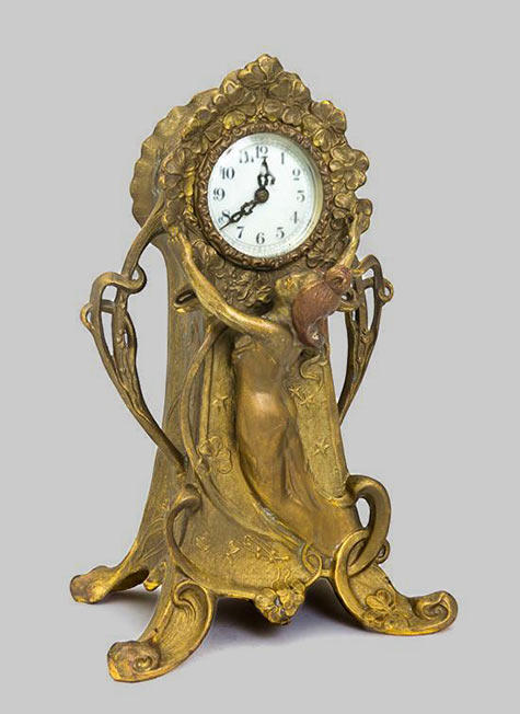 American Art Nouveau Gilt Metal Mantel Clock