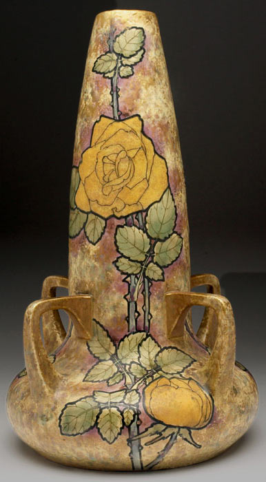 Amphora-vase with yellow rose motif