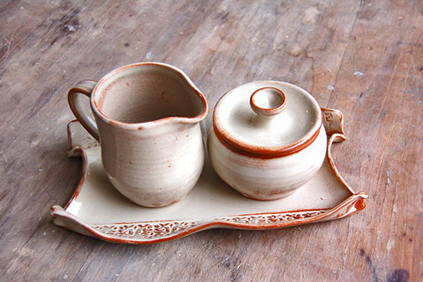 Jennifer-Burke-Pottery - creamer and sugar bowl on small tray