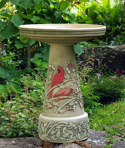 Burley Clay Summer Cardinal Bird Bath Set